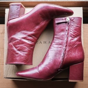 Zara Genuine Patent Leather Heeled Ankle Boots